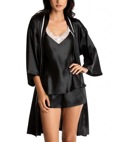 Bride Satin Wrap Robe Cami & Tap Shorts Set Black $19.32 Sleepwear