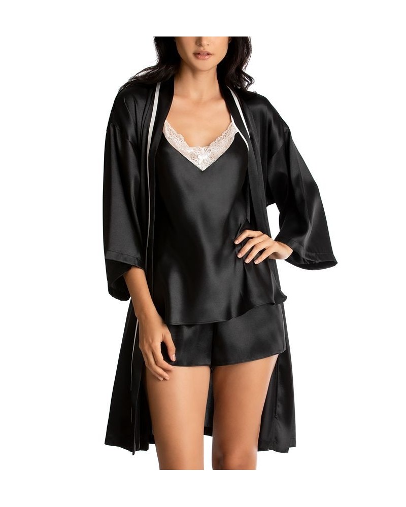 Bride Satin Wrap Robe Cami & Tap Shorts Set Black $19.32 Sleepwear