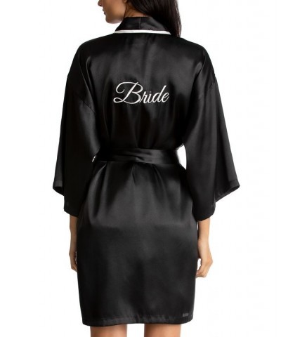 Bride Satin Wrap Robe Cami & Tap Shorts Set Black $19.32 Sleepwear