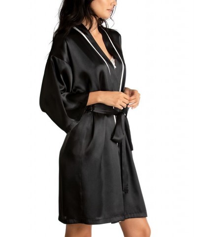 Bride Satin Wrap Robe Cami & Tap Shorts Set Black $19.32 Sleepwear