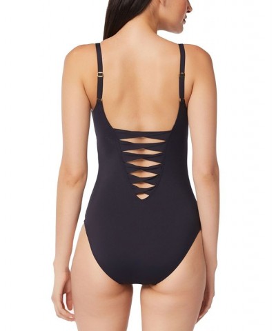 Women's Ring Me Up Plunge One-Piece Swimsuit Black $43.20 Swimsuits