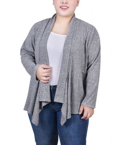 Plus Size Long Sleeve Ribbed Cardigan Gray $14.48 Sweaters