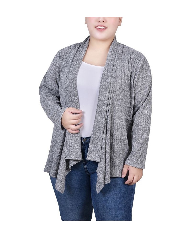 Plus Size Long Sleeve Ribbed Cardigan Gray $14.48 Sweaters