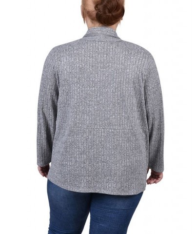 Plus Size Long Sleeve Ribbed Cardigan Gray $14.48 Sweaters