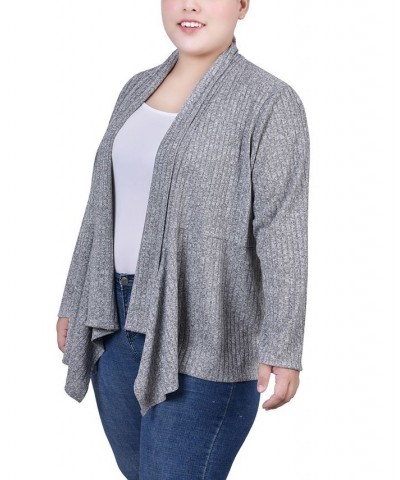 Plus Size Long Sleeve Ribbed Cardigan Gray $14.48 Sweaters