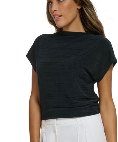 Women's Textured Stripe Cap-Sleeve Top Blue $15.99 Tops