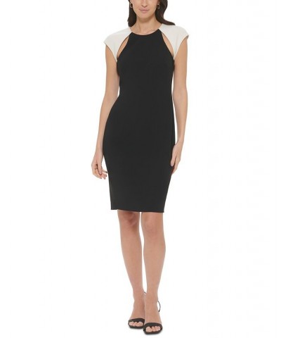 Women's Colorblocked Cutout Sheath Dress Black/Pearl $47.52 Dresses