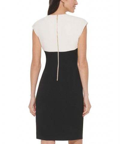 Women's Colorblocked Cutout Sheath Dress Black/Pearl $47.52 Dresses