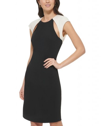 Women's Colorblocked Cutout Sheath Dress Black/Pearl $47.52 Dresses