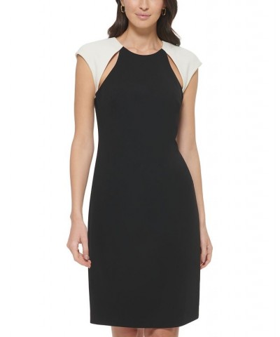 Women's Colorblocked Cutout Sheath Dress Black/Pearl $47.52 Dresses