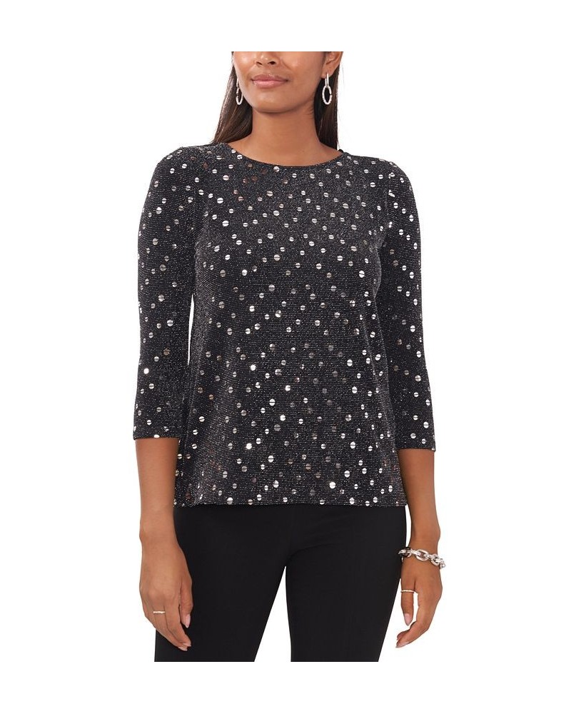 Women's Metallic Chiffon Envelope-Back Top Black Silver $40.29 Tops