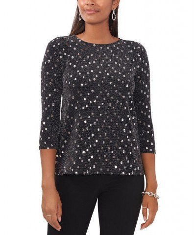 Women's Metallic Chiffon Envelope-Back Top Black Silver $40.29 Tops