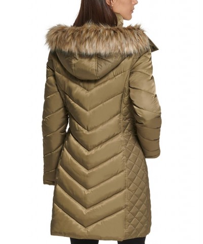 Petite Faux-Fur-Trim Hooded Puffer Coat Green $94.40 Coats