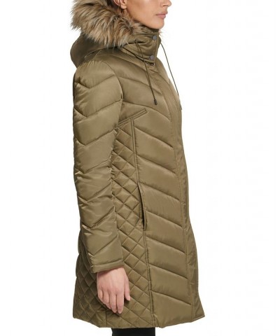 Petite Faux-Fur-Trim Hooded Puffer Coat Green $94.40 Coats