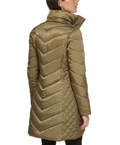 Petite Faux-Fur-Trim Hooded Puffer Coat Green $94.40 Coats