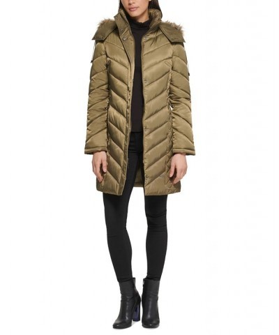 Petite Faux-Fur-Trim Hooded Puffer Coat Green $94.40 Coats