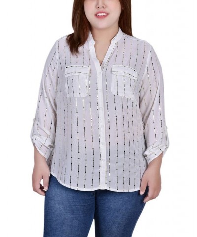 Plus Size Printed Button-Front Shirt White $16.06 Tops