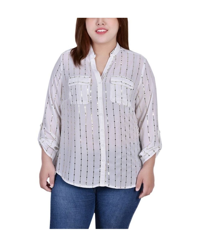 Plus Size Printed Button-Front Shirt White $16.06 Tops