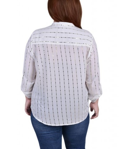 Plus Size Printed Button-Front Shirt White $16.06 Tops