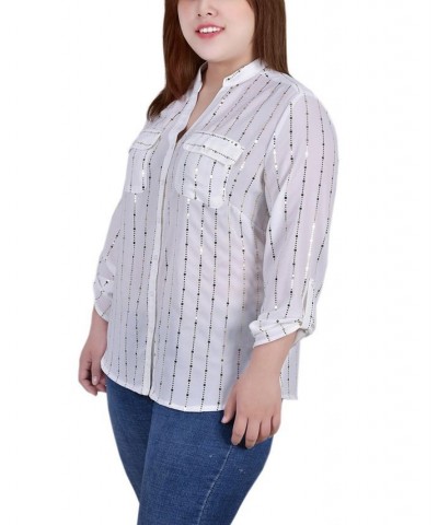 Plus Size Printed Button-Front Shirt White $16.06 Tops