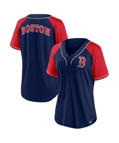 Women's Branded Navy Boston Red Sox Ultimate Style Raglan V-Neck T-shirt Navy $36.39 Tops