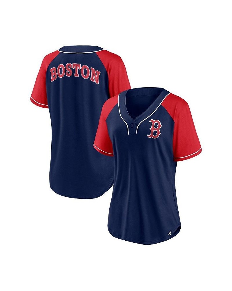 Women's Branded Navy Boston Red Sox Ultimate Style Raglan V-Neck T-shirt Navy $36.39 Tops