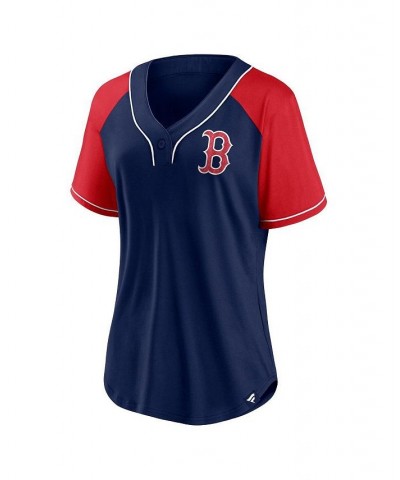 Women's Branded Navy Boston Red Sox Ultimate Style Raglan V-Neck T-shirt Navy $36.39 Tops