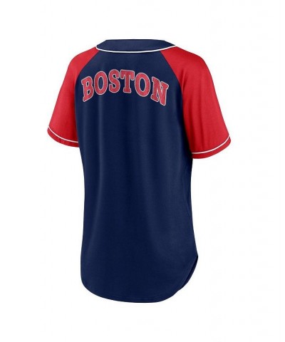 Women's Branded Navy Boston Red Sox Ultimate Style Raglan V-Neck T-shirt Navy $36.39 Tops