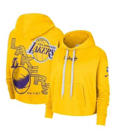 Women's Gold Los Angeles Lakers Courtside Team Cropped Pullover Hoodie Gold $36.90 Sweatshirts