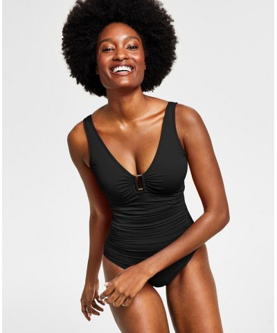 Ralph Lauren Ring Over The Shoulder One Piece Swimsuit Black $72.85 Swimsuits