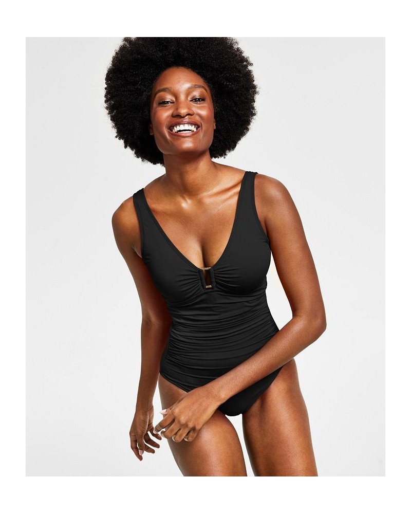 Ralph Lauren Ring Over The Shoulder One Piece Swimsuit Black $72.85 Swimsuits