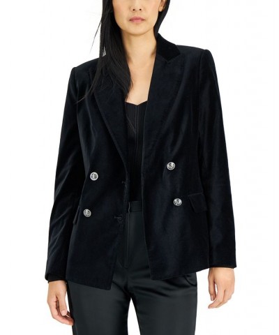 Women's Velvet Double-Breasted Jacket Black $133.25 Jackets
