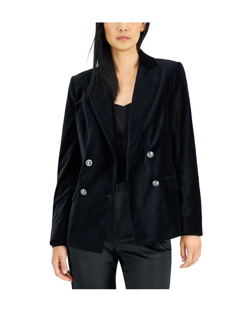 Women's Velvet Double-Breasted Jacket Black $133.25 Jackets