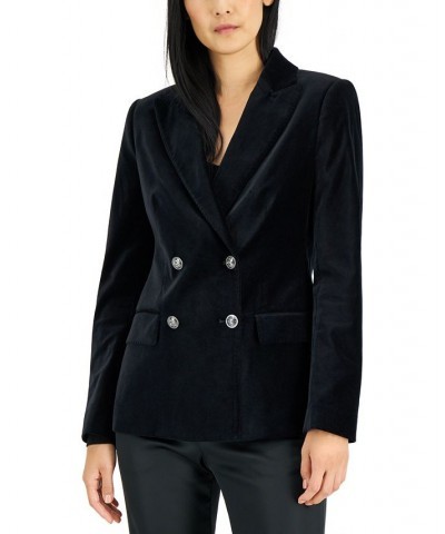 Women's Velvet Double-Breasted Jacket Black $133.25 Jackets