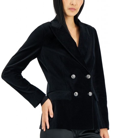 Women's Velvet Double-Breasted Jacket Black $133.25 Jackets