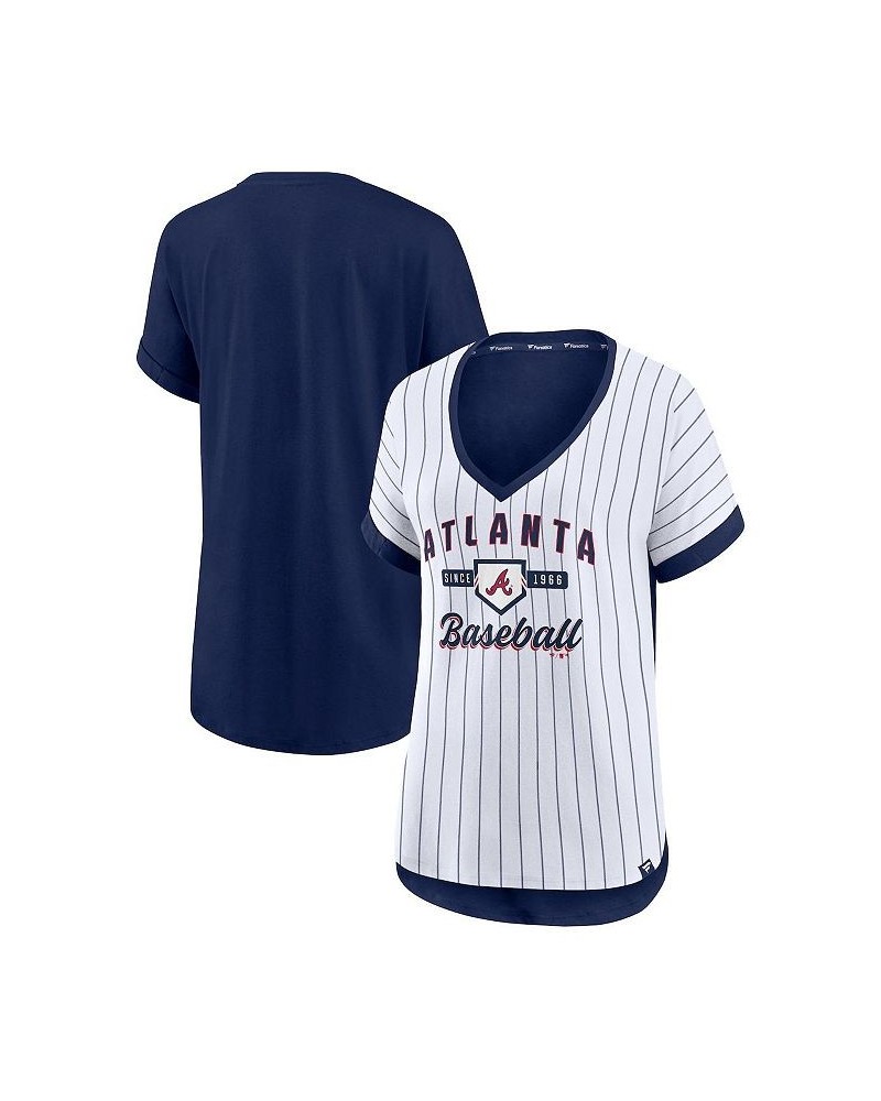 Women's Branded White and Navy Atlanta Braves Iconic Noise Factor Pinstripe V-Neck T-shirt White, Navy $20.70 Tops