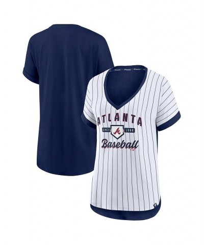 Women's Branded White and Navy Atlanta Braves Iconic Noise Factor Pinstripe V-Neck T-shirt White, Navy $20.70 Tops