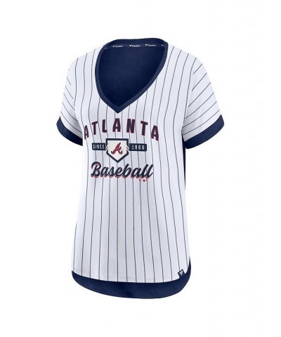 Women's Branded White and Navy Atlanta Braves Iconic Noise Factor Pinstripe V-Neck T-shirt White, Navy $20.70 Tops