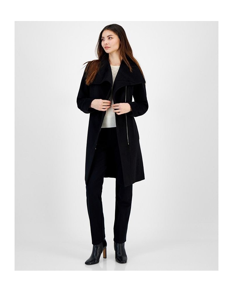 Women's Asymmetric Belted Wrap Coat Black $96.00 Coats