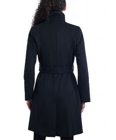 Women's Asymmetric Belted Wrap Coat Black $96.00 Coats