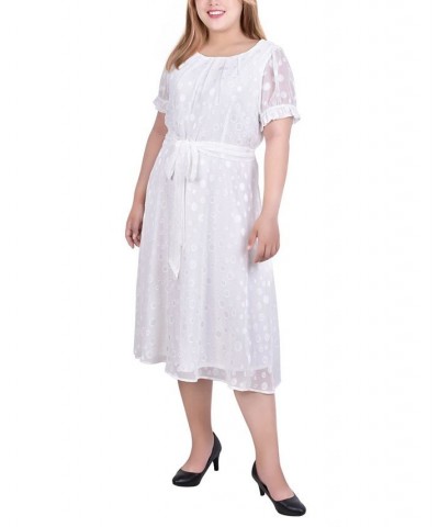 Plus Size Short Sleeve Belted Swiss Dot Dress Mellow Rose Rectangle $19.59 Dresses