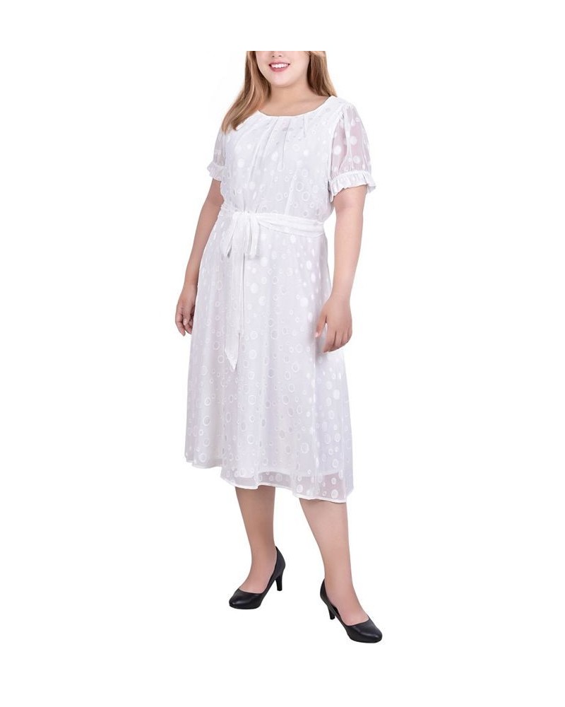 Plus Size Short Sleeve Belted Swiss Dot Dress Mellow Rose Rectangle $19.59 Dresses