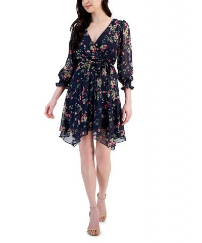 Petite Floral-Print Belted Asymmetrical-Hem Dress Navy/fuschia $44.03 Dresses