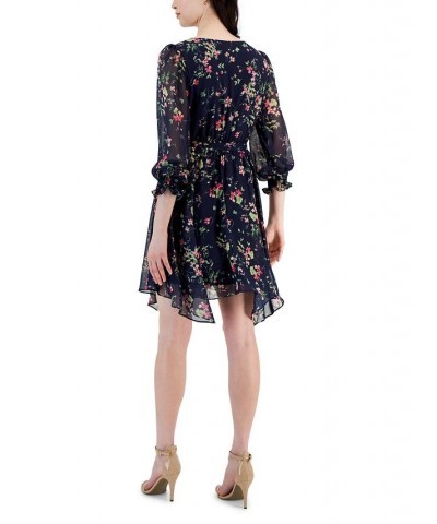 Petite Floral-Print Belted Asymmetrical-Hem Dress Navy/fuschia $44.03 Dresses