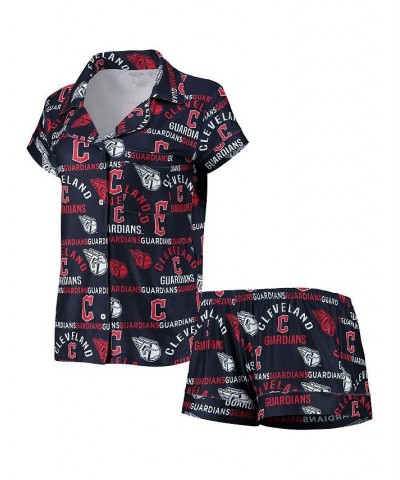 Women's Navy Cleveland Guardians Flagship Allover Print Top and Shorts Sleep Set Navy $22.00 Pajama