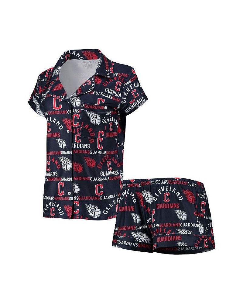 Women's Navy Cleveland Guardians Flagship Allover Print Top and Shorts Sleep Set Navy $22.00 Pajama