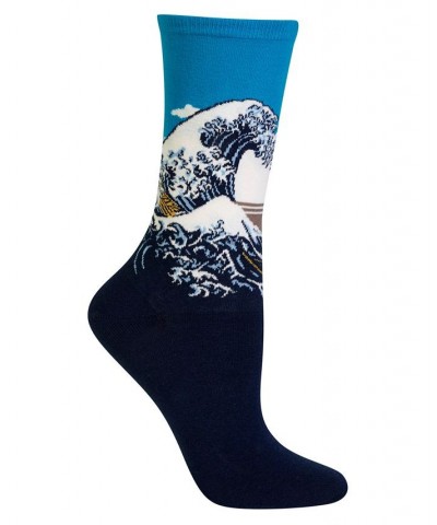 Women's Hokusai's Great Wave Fashion Crew Socks Marine $11.21 Socks