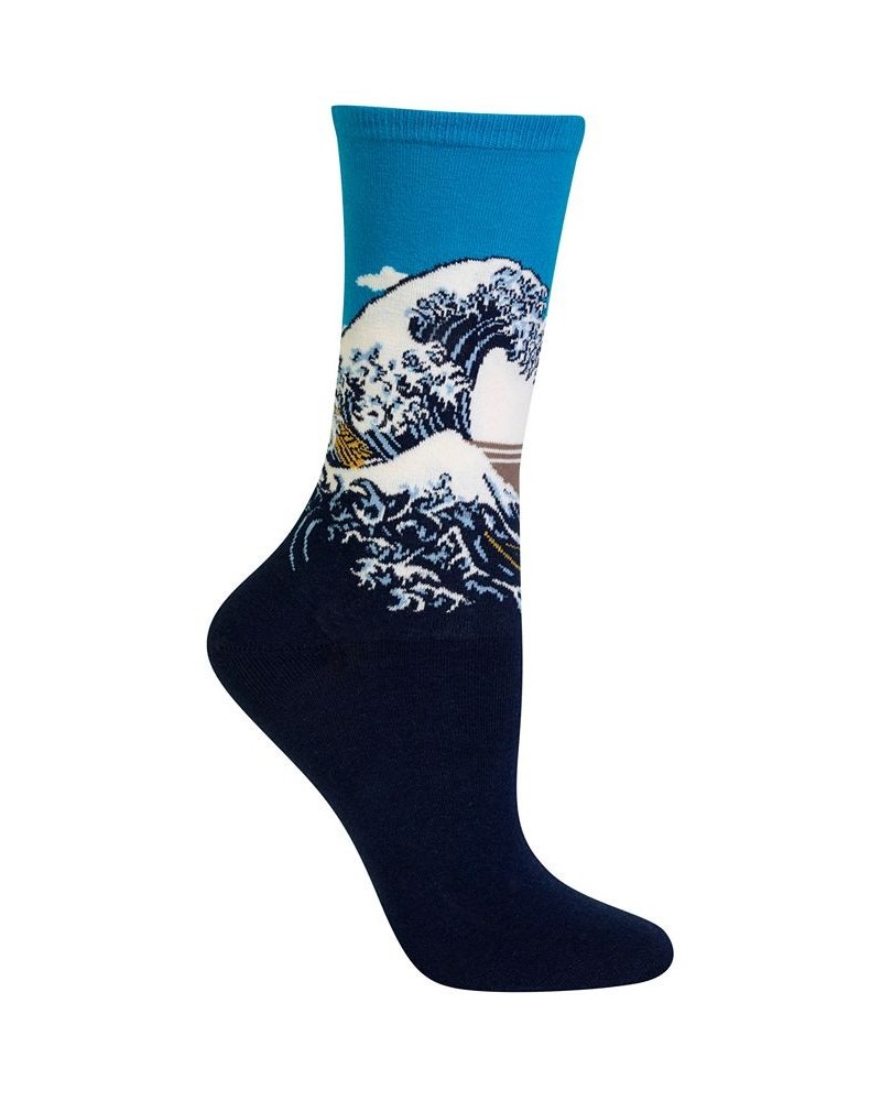 Women's Hokusai's Great Wave Fashion Crew Socks Marine $11.21 Socks