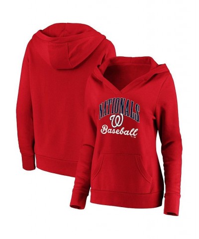 Women's Red Washington Nationals Victory Script Crossover Neck Pullover Hoodie Red $42.39 Sweatshirts
