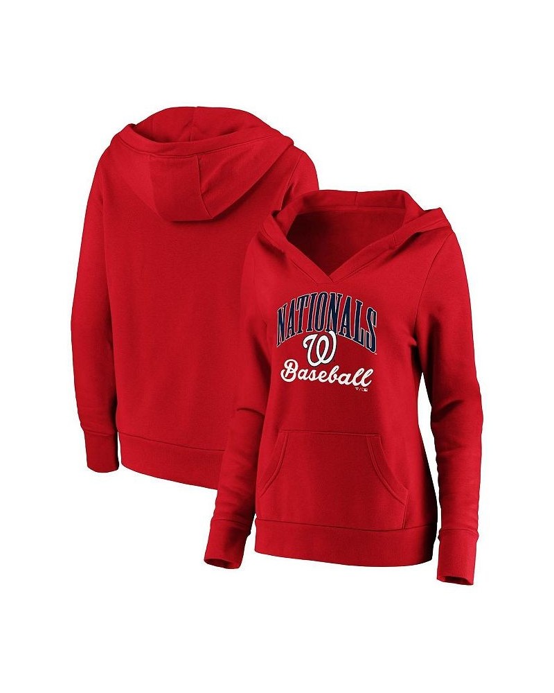 Women's Red Washington Nationals Victory Script Crossover Neck Pullover Hoodie Red $42.39 Sweatshirts